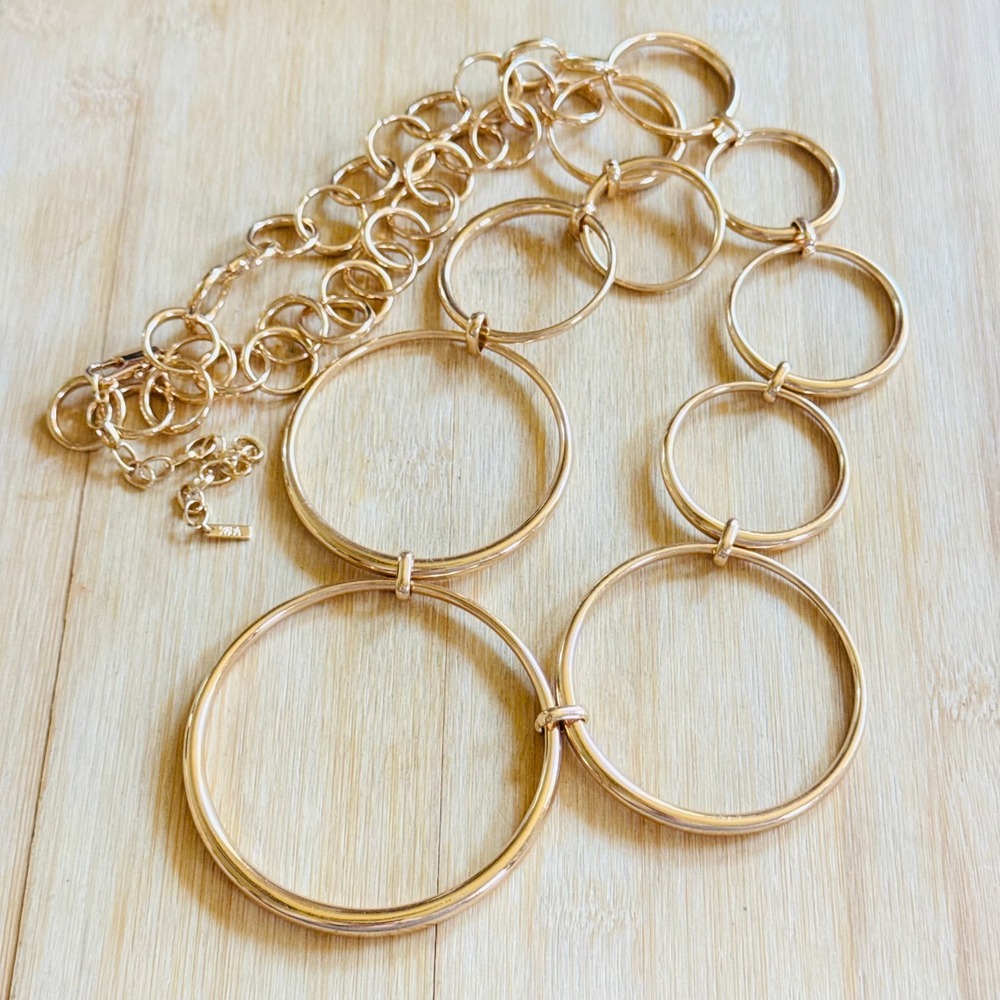 ZARA Gold Metal Statement Ring Belt Necklace Washer Link Chain 38"
